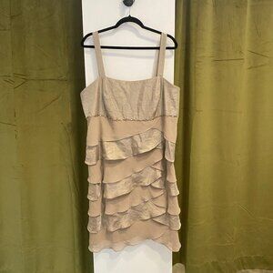 S.L. Fashions Dress W/ Cropped Jacket Pale Taupe Sparkle Sheen
